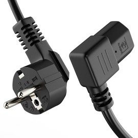 ETEC Power Cable IEC Cable 3 Pin 3.0 m Schuko Plug Protective Contact Power Plug to C13 IEC Coupling Socket, 90° Angle Power Supply Power Cable Power Cable for PC Monitor Printer, Black