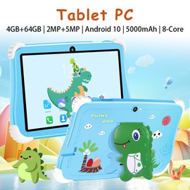 Kids Tablet 7-inch Android 10 4GB+64GB 1960*1080 High-Clear Screen Learning Tablet Safe Protective Design 5000mAh Large Capacity Battery Parental Control Rich Preloaded Apps Tablet for Kids