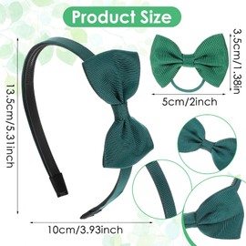 Oruola 2pcs School Bows Green Headband Alice Bands,Green Girls School Hair Accessories Kit,Greens Hair Band with 2 Ribbon Bow Hairs Barrettes for Little Girl Toddlers Teens Birthday Present