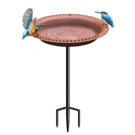 Eazielife Outdoor Bird Bath Lightweight Garden Birdbaths Freestanding Supports Antique Birdfeeder Bowl with Metal Stake Base, 28 Inches Tall, Oval Brown (1 Pack)