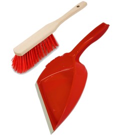 Brushmann Wooden Hand Brush and Plastic Dustpan Set (Red Stiff Brush)