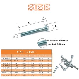 120 Pcs 8 Sizes #6-32 Machine Screws Knob Screw Cabinet Screws Electricians Screw, Carbon Steel Zinc-Plated Phillips Pan Head Machine Screws Assortment Kit