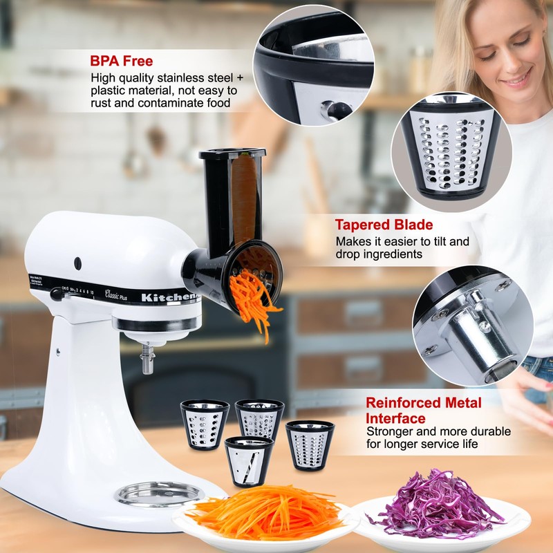 Slicer Shredder Grater Attachment Compatible with KitchenAid Stand Mixer, 4