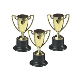 Fun Express Small Plastic Gold Trophies - Party and Event Supplies - VBS Vacation Bible School Supplies/Decor - Bulk Set of 24