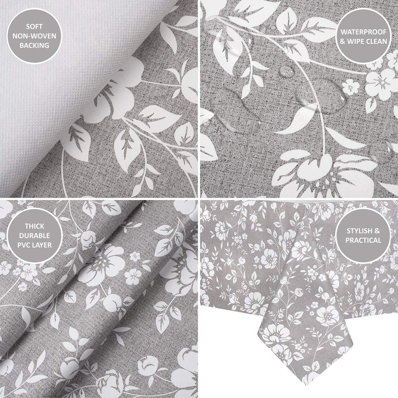 Dehaus® Wipe Clean Table Cloth - M Grey Floral Bloom