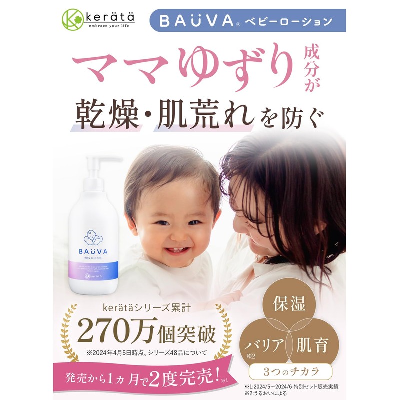 Keratta BAUVA Baby Lotion, 13.5 fl oz (400 ml), Large