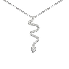 Hiqmic 925 Sterling Silver Fashion Snake shaped Rhinestone Pendant Necklace White Gold Plated Jewelry 16"-18", WA99081-Silver