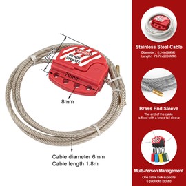 BOZZYS Lockout Tagout Cable Lock | 0.24'' × 71'' Adjustable Loto Locks | PVC-Coated Steel Cable for Valves & Panels | OSHA Compliant