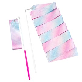 Deshionew 2 PCS Gymnastics Training Ribbon with Dancer Wand, Sparkling Dance Ribbons Twirling Baton Long Ribbon Streamers Rhythmic Gymnastics for Artistic Dancing Training Party Favors - 78.7"