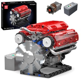 Mould King 10155 V8 Engine Red Motor Model That Works Building Block Toy Gift