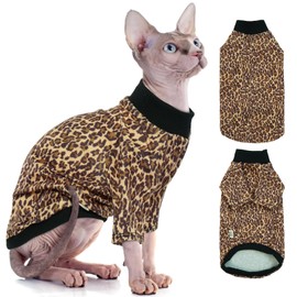 BRKURLEG Sphynx Hairless Cats Shirt Soft Puppy Clothes Cat Pajamas Jumpsuit Cotton Apparel Pet Clothes Kitten T-Shirts with Sleeves for Sphynx Cornish Rex, Devon Rex(Brown, XXL)