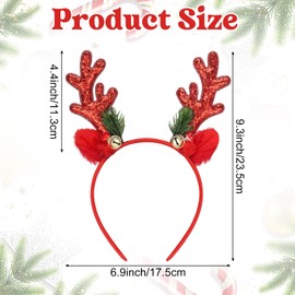 KINYFY Christmas Reindeer Antlers Headband, Glitter Elk Antlers Headbands Christmas Costume Party Accessories for Women and Girls (Red)