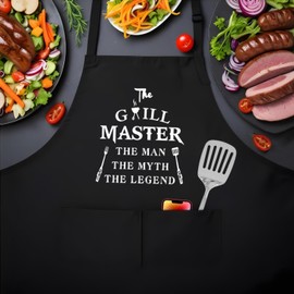 Mioerouu Funny Aprons for Men,The Grill Master, The Man The Myth The Legend - Cooking Grilling BBQ Chef Apron for a Husband, Waterproof Apron with Pockets - Funny Gifts for Dad, Husband, Brother
