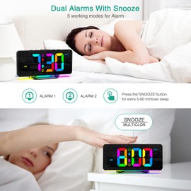 ORIA RGB Digital Alarm Clock, Colorful Digital Clock for Bedroom, 7'' Bedside Clock with Ambient Light, 11 Color Modes, Dual Alarms, Adjustable Brightness, 2 USB Ports, for Home, Office