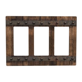 biondbong Rustic Brown Wood Barn Door Farmhouse Light Switch Cover Plate Triple Rocker 3 Gang Wall Plate Country Vintage Decorative Electrical Switchplate for Home Decor Accessories 6.57" X 4.65"