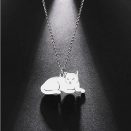 Fashion Jewelry CAT KITTEN PET ANIMAL Pendant Charm On 22" 925 Sterling Silver Necklace Women