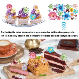 Hoauzqi Edible Flowers Cake Decorations - Edible Flower Butterflies Cake Topper Set of 55PCs, Wafer Paper Flower Cupcake Toppers for Wedding Birthday Party Cake Decorating (Mixed Size & Colour)