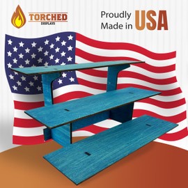 3-Tier Straight Retail Table Display Stand with Shelves for Products | 3 Step Straight Display Rack for Counter Top, Craft Shows, Farmers Market, Trade Shows, Pop ups, Soap Display, Candles (Blue)