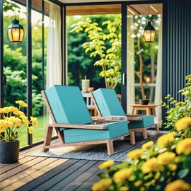 AOFEITE 2 PCS Outdoor Water-Resistant Olefin Deep Seat Cushion Set, 23 x 26 x 6 Inch Weather and Fade Resistant Patio Furniture Chair Cushion, Thickened Sofa Seat Pad with Straps, Turquoise