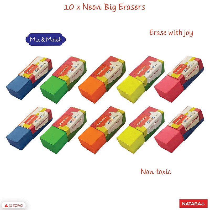 ZOFAX NatCol Coloured Medium Erasers, Pack of 10, Multi Colour