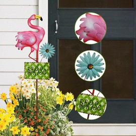 K KILIPES Metal Flamingo Decorative Garden Stake, Rustic Flamingo Welcome Yard Art Stake Lawn Ornament Welcome Yard Sign for Spring Backyard Patio Lawn Garden Outdoor Decorations (Green)