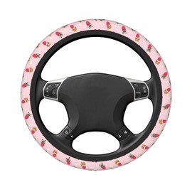 Cute Strawberry Cat Elastic Steering Wheel Cover Non-Slip Breathable Steering Wheel Protector Fit Auto, SUVs, Truck
