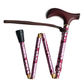 Welfan 009715 Dream Life Wand, Folding Cane, Floral Pattern, Telescopic Cane, Lightweight, Aluminum, Adjustable Length, Cherry Blossom Wine