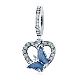 NINGAN Butterfly Charm Pendant 925 Sterling Silver Charm Bead for Chamilia and European Bracelets and Necklaces, Cubic Zirconia, Cubic Zirconia