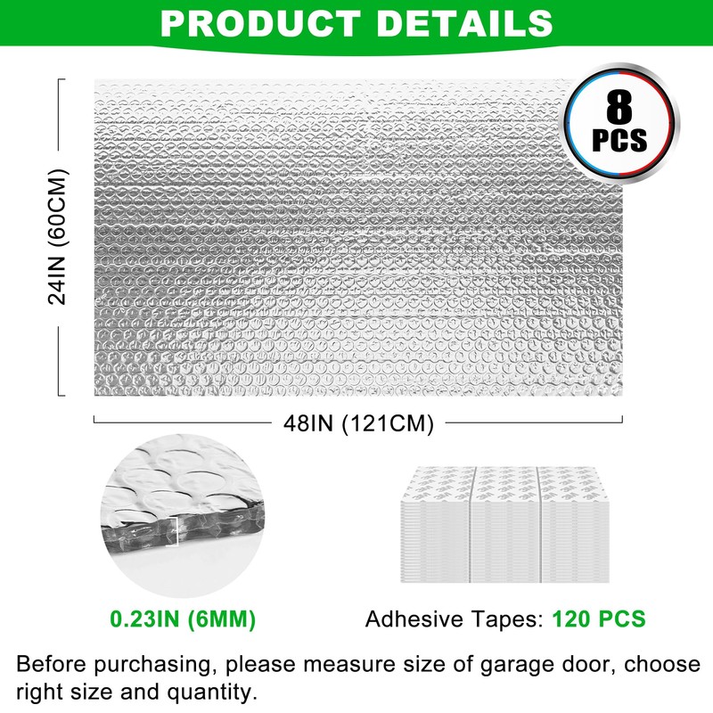 8P Garage Door Insulation Panels Kit 0.24"T Double Bubble Reflective