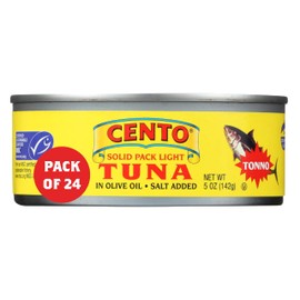 Cento Solid Pack Light Tuna in Olive Oil, 5 Oz (Pack of 24), High Protein, MSC Certified, Wild Caught Tuna Fish