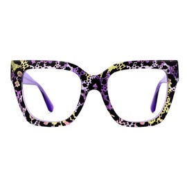 Zeelool Square Blue Light Glasses for Women Trendy Thick Frame Fake Eyeglasses Stylish Purple Designer Full Eyewear Anti Eyestrain JGA813402-02B