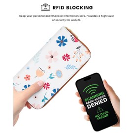 molshine Women Luxury Leather Wallets, Large Capacity RFID Blocking Ladies Long Purse Clutch with Zipper Pocket DLK0058 (Floral illustration)