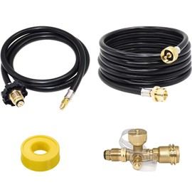 Azdele Extend A Stay RV Propane Kit Propane Brass Tee Adapter Kit 4-Port Propane Brass Tee 5ft and 12ft Hoses Allows for Connection Between Auxiliary Propane Cylinder and Propane Appliances