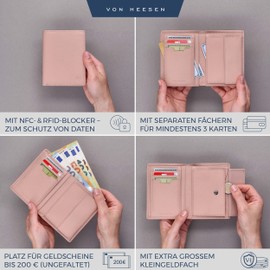 VON HEESEN Men's Leather Wallet with RFID Protection - Genuine Leather Wallet for Men - Women's Wallet, rose, Portrait Medium (Bifold)
