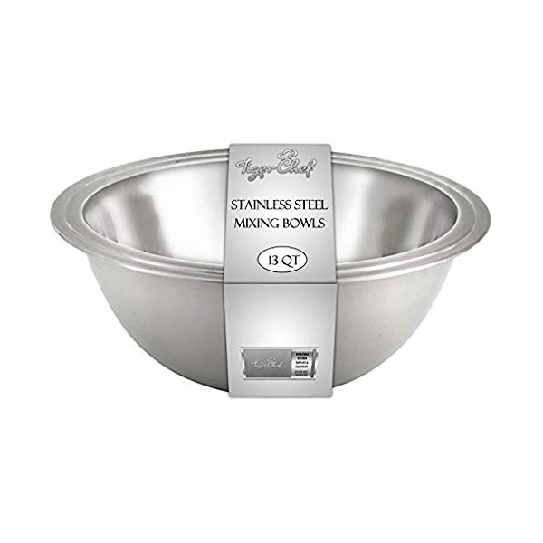 Tiger Chef Mixing Bowls Standard Weight Stainless Steel, Mirror Finish, 13 Quart, 2 Pack