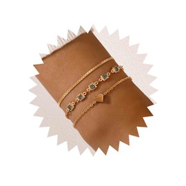 Inateannal Boho Layered Sapphire Bracelet Blue Crystal Bracelet Chain Love Heart Bracelet Chain Stacked Gold Bracelet Sapphire Gemstone Bracelet Wrist Chain Jewellery for Women and Girls