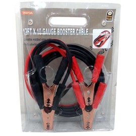 ROAD GENIE 12' (3.6 m) Battery Jumper Cables | 10 Gauge | Copper Clips with Shielded Handles | Color-Coded | Essential Roadside Tool