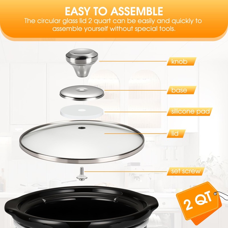 Glass Lid 2 Quart Replacement for Crockpot Manual 2-Quart Slow