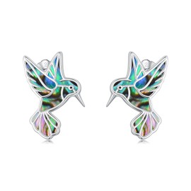 Flpruy Hummingbird Earrings Studs 925 Sterling Silver Abalone Shell Hummingbird Jewelry Gift for Women