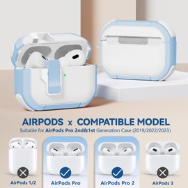 with Safety Lock for AirPods Pro 2nd Generation Case with Cleaner Kit, Hard Cute AirPod Pro Case Cover with Keychain for Women Grily, for AirPods Pro 2nd/1st Gen Case (2023 USB-C/2022/2019)- Sky Blue
