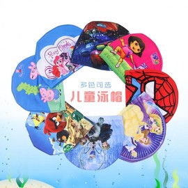 Children's Cartoon Unicorn Print Swim Cap for Boys, Ages 2-10 One Size/Cartoon Fabric Swim Cap Color Matching Head 5ea