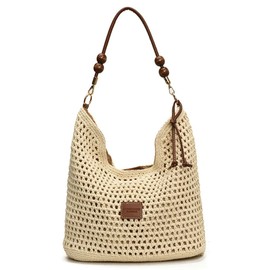 Bohemia Straw Beach Bag Women Macrame Crossbody Purse Shoulder Tote Bag Travel Beach Bag Summer Top-handle Hobo Bags 2025, Khaki, Small, B-m-25cbb02-khaki-s