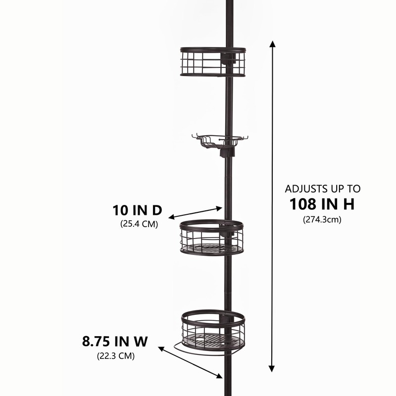Utopia Alley Rust-Resistant Tension Pole Shower Caddy, 3 Shelves (Oil
