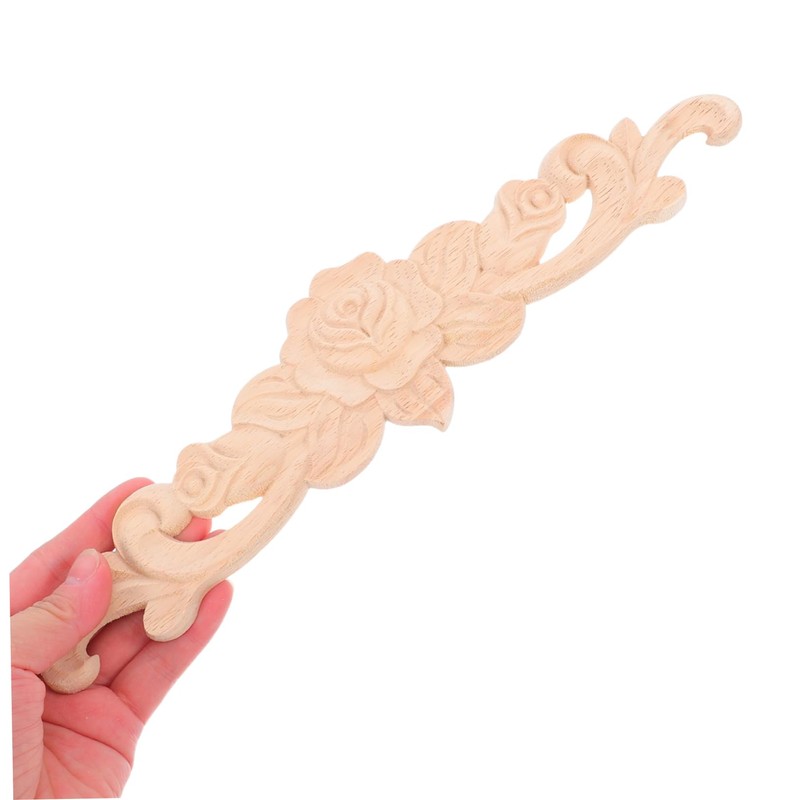 TEHAUX Wood Carved Onlays Appliques 2pcs Rose Flower Decorative Patches