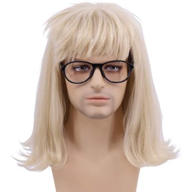 Hulaidywig 80s /90s Mens Heavy Metal Blonde Mullet Costume Wig + Glasses