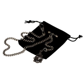 TREEWETO Men's Albert Chain Pocket Watch Curb Link Key Chain 2 Hooks with Antique Shield Bronze Pendant Design Charm Fob T Bar