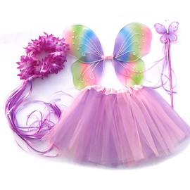 Tante Tina Girls’ Butterfly Fairy Costume, 4-Piece Set Includes Fairy Wings / Butterfly Wings, One Size
