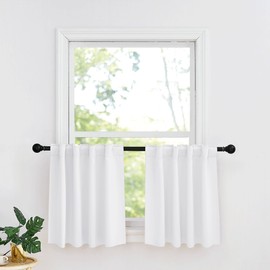 RYB HOME Kitchen Window Curtains - Blackout Privacy Half Window Curtains for Bedroom Bathroom Dining Living Room Cafe Office Short Tiers Curtains, W 34 x L 36 inches, 2 Panels, Pure White