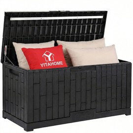 YITAHOME 120 Gallon Outdoor Storage Deck Box, Large Resin Patio Storage Box with Slide-Locking Lid, 53"L 2-Person Bench Seat for Outdoor Pillows, Garden Tools & Pool-Supplies, Waterproof (Black)