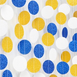 Blue White Gold Party-Decorations Circle Garland - 52FT Wedding Hanging Streamer Banner,Birthday Baby Bachelorette Engagement Mothers Valentines Day Bridal Shower Backdrop Decor Hugtmr